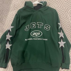 NJ JETS reworked vintage hoodie. Swarovski detailing
